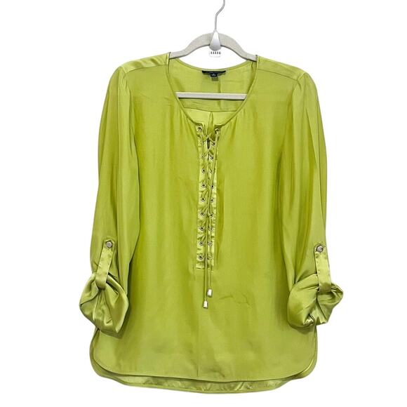Etcetera Tops - Anthropologie Etcetera Silk Womens Shirt Size 10 Green Lace Up Office Work